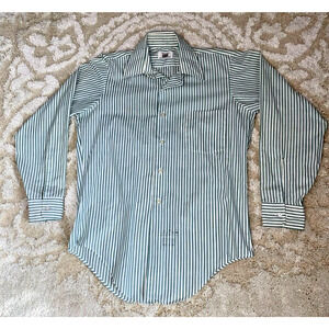 Vintage Manhattan Dura Brite Men’s Shirt‎ Green Striped 60s Button 14.5-32